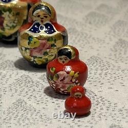 Vtg Russian Hand Painted Matryoshka 10 PCE Nesting Doll 7 Multi-color Signed