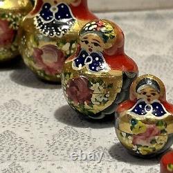 Vtg Russian Hand Painted Matryoshka 10 PCE Nesting Doll 7 Multi-color Signed