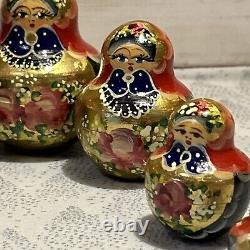 Vtg Russian Hand Painted Matryoshka 10 PCE Nesting Doll 7 Multi-color Signed