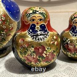 Vtg Russian Hand Painted Matryoshka 10 PCE Nesting Doll 7 Multi-color Signed