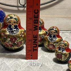 Vtg Russian Hand Painted Matryoshka 10 PCE Nesting Doll 7 Multi-color Signed