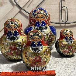 Vtg Russian Hand Painted Matryoshka 10 PCE Nesting Doll 7 Multi-color Signed