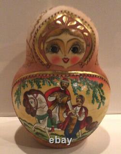 Vtg. Russian Matryoshka 20 Nest Doll Russian Fairy Tales Hand Painted Signed