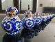 Vtg Russian Matryoshka 4 Nesting Dolls 10 Piece Signed Peacock Blue And White
