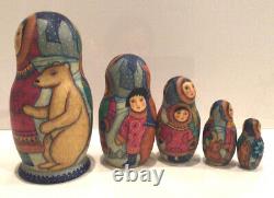 Vtg. Russian Matryoshka 5 Nest Doll Eskimo Family Hand Painted 1998 Signed