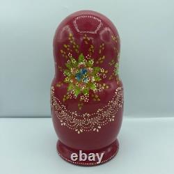 Vtg Russian Matryoshka 9 Nesting Dolls Hand Painted Fairy Tales Scenes & Flowers