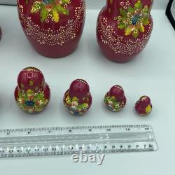 Vtg Russian Matryoshka 9 Nesting Dolls Hand Painted Fairy Tales Scenes & Flowers