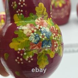 Vtg Russian Matryoshka 9 Nesting Dolls Hand Painted Fairy Tales Scenes & Flowers