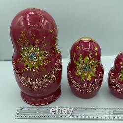 Vtg Russian Matryoshka 9 Nesting Dolls Hand Painted Fairy Tales Scenes & Flowers