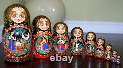 Vtg Russian Matryoshka 9 Nesting Dolls Russian Fairy Tales 1999 Signed 10 h