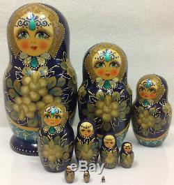 Vtg Russian Matryoshka Nesting Doll Ceprueb Nocag Hand Painted Artist Signd 10pc