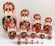 Vtg. Russian Matryoshka Nesting Dolls Wood Hand Painted Gilt Signed 12 In