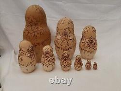 Vtg Russian Nesting Doll 9 pc LARGE Matryoshka Signed 1993 Missing solid small
