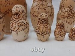 Vtg Russian Nesting Doll 9 pc LARGE Matryoshka Signed 1993 Missing solid small