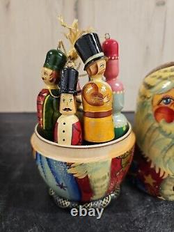 Vtg. Russian Ornament Set 8 Nest Matryoshka Doll Christmas New. S3