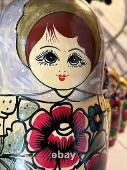 Vtg Russian Traditional Matryoshka Hand Painted Nesting Doll 10 Pce 10 Tall