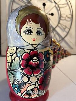 Vtg Russian Traditional Matryoshka Hand Painted Nesting Doll 10 Pce 10 Tall