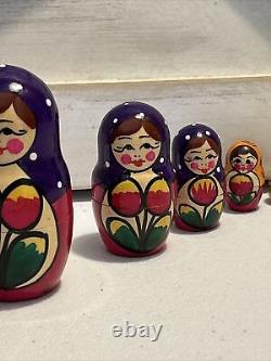 Vtg Russian Traditional Matryoshka Hand Painted Nesting Doll 10 Pce 10 Tall