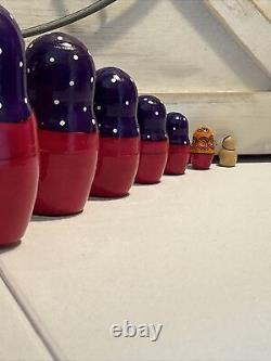 Vtg Russian Traditional Matryoshka Hand Painted Nesting Doll 10 Pce 10 Tall