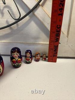 Vtg Russian Traditional Matryoshka Hand Painted Nesting Doll 10 Pce 10 Tall