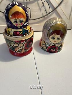 Vtg Russian Traditional Matryoshka Hand Painted Nesting Doll 10 Pce 10 Tall