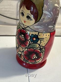 Vtg Russian Traditional Matryoshka Hand Painted Nesting Doll 10 Pce 10 Tall