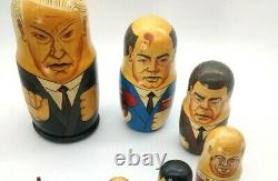 Vtg Wood Hand Painted Russian Leaders Nesting Dolls Matryoshka Set of 10