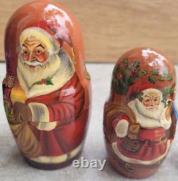 Vtg Wood Russian Nesting Doll Set 7 Twas The Night Before Christmas Scene Signed