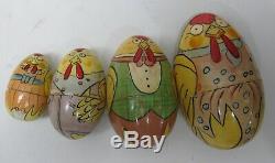Vtg Wooden Russian NESTING Dolls EGG Chicken Easter Anthropomorphic Matryoshka