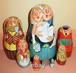 Wedding Bride & Groom Matryoshka Genuine Russian nesting dolls 5 FUNNY Babushka
