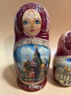 Winter Christmas Russian Nesting Dolls Hand Painted Children Signed