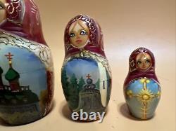 Winter Christmas Russian Nesting Dolls Hand Painted Children Signed
