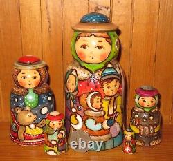 Winter Matryoshka & Children Christmas Nesting dolls 5 HAND PAINTED RYABOVA ART