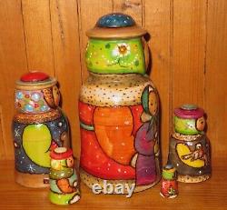 Winter Matryoshka & Children Christmas Nesting dolls 5 HAND PAINTED RYABOVA ART