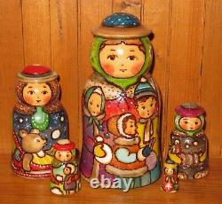 Winter Matryoshka & Children Christmas Nesting dolls 5 HAND PAINTED RYABOVA ART