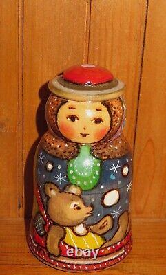 Winter Matryoshka & Children Christmas Nesting dolls 5 HAND PAINTED RYABOVA ART