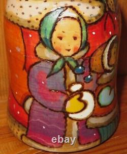 Winter Matryoshka & Children Christmas Nesting dolls 5 HAND PAINTED RYABOVA ART