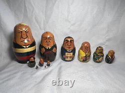 Wood Hand PaInted Russian Presidents Leaders 11 Pc Nesting Dolls Rykov- Yeltsin