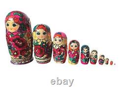 Wooden 10 Piece Russian Matryoshka Dolls Vintage Decoration from USSR