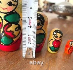 Wooden 10 Piece Russian Matryoshka Dolls Vintage Decoration from USSR