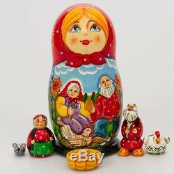 Wooden Matryoshka Nesting Doll Hand Painted Riaba The Hen Russian Fairy Tale