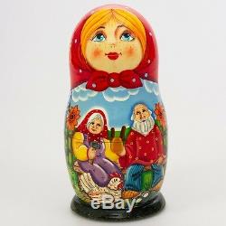 Wooden Matryoshka Nesting Doll Hand Painted Riaba The Hen Russian Fairy Tale